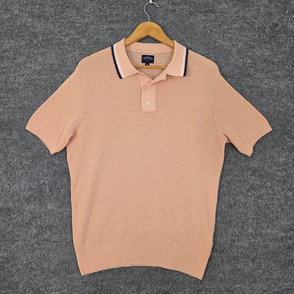Noah Shirt Men Medium Knit Polo Sweater Pink Cotton Portugal Preppy Quiet Luxury